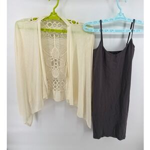 Free People Intimately Camisole and Crochet Back Shrug Set Gray Cream XS S